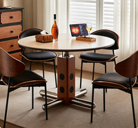 Table à manger circulaire en dalle de roche de style médiéval, table ronde de style français de luxe léger en métal pour bureau à domicile et petit appartement