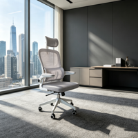 Chaise de bureau ergonomique à dossier haut en maille avec appui-tête réglable, support indépendant, accoudoirs relevables et pivotants pour ordinateur