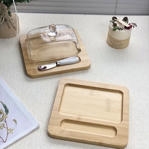 Mantequillera de madera con tapa de cristal, cuadrada, color madera natural, para fiestas, hoteles, café, té - Product Image 1