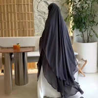 Luxe Islamique Musulman Long Deux Couches Plaine En Mousseline De Soie Khimar Foulards Arabe Grande Taille Jibab Khimar Ethnique Foulards Châles