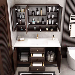 New Chinese style painted ceramic integrated basin bathroom cabinet floor-standing toilet side cabinet - Product Image 5