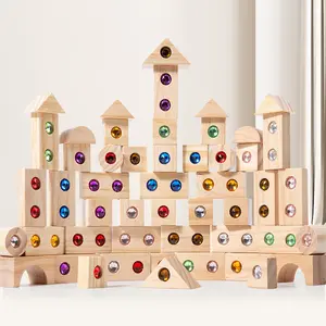 Buena venta nuevo acrílico de madera Arco Iris GEM bloques de construcción niños rompecabezas a juego creativo dominó bloques de construcción Juguetes