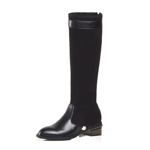Winter Women Knight Knee High Boots <b>Pointed</b> Toe Booties Calf High Flat Riding Long Boots for Lady - Product Image 1