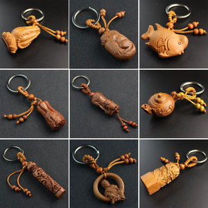 Jujube Wood Carved <b>Keychain</b> Pendant 3D Handcrafted Wooden Key Ring Portable Gift For Men Women Decorative Accessories - Product Image 1