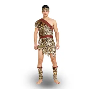 Ancient Wild Man Dress Halloween Performance Clothing Cosplay Caveman Leopard Costumes For Men