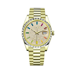 Montre mécanique pour homme avec logo personnalisé OEM, minimaliste, en acier inoxydable 316L doré, cadran serti de diamants colorés, mouvement automatique Miyota - Product Image 1