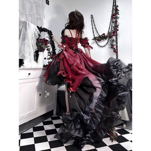 Vestido <span class=keywords><strong>de</strong></span> novia Lolita rojo para mujer con tren artesanal pesado y conjunto <span class=keywords><strong>de</strong></span> falda hinchada para <span class=keywords><strong>Cosplay</strong></span> <span class=keywords><strong>de</strong></span> <span class=keywords><strong>Anime</strong></span> - Product Image 4