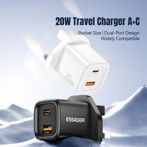Caricabatterie da Viaggio ESSAGER 20W con Doppia Porta USB-<span class=keywords><strong>A</strong></span> + Type-C PD, Ricarica Rapida, Compatto, Controllo Intelligente della Temperatura - Bianco / Spina UK - Product Image 4