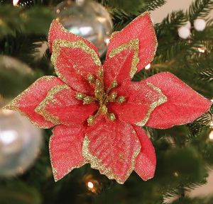 Fleur de Noël Poinsettia en Velours, Fleur Artificielle de 26cm pour la Décoration de la Maison - Product Image 1