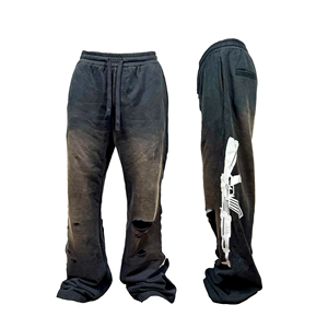 Pantalon cargo rétro AK réfléchissant délavé à fentes, coupe ample et large, pour <span class=keywords><strong>homme</strong></span> et femme - Product Image 4