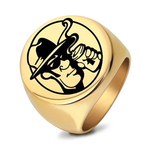 Anillo Redondo de Acero Inoxidable con Diseño de Dibujos Animados, 22 mm, Pulido, Grabado Láser, Joyería de Moda Unisex, Regalo - Product Image 1