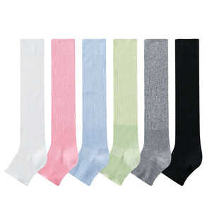 Women's Summer Thin Mesh <b>Breathable</b> Solid Color Leg Warmers Double Needle Cotton Footed <b>Socks</b> For Women - Product Image 3