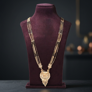Gold Plated Pendant Mangalsutra, Traditional Gold Mangalsutra, Mangalsutra for <b>Bridal</b> Jewelry, Black Beads For Gold Mangalsutra. - Product Image 1