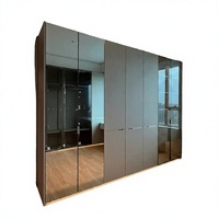 Armoire de chambre moderne en mélamine avec miroir pleine longueur, portes battantes, durable, gain de place, grande capacité, pour hôtel et maison