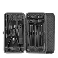 Ensemble de manucure et de pédicure transfrontalier de 21 pièces Coupe-ongles noir pur en acier inoxydable avec dissolvant de peau morte Bord plat et incliné