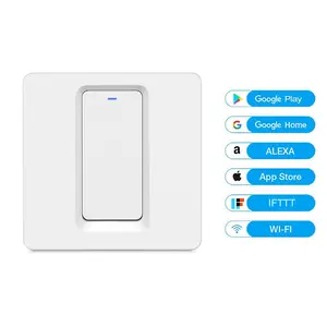 Voice Control EU 1 Gang White Wall Wireless Light Switch Button Wifi Smart Switch Button Pusher