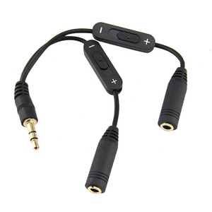 3.5mm 1 erkek 2 kadın Steeo Aux ses Y dağıtıcı adaptör kablosu dönüştürücü kablosu <span class=keywords><strong>PC</strong></span> MP3 Laptop için ses kontrolü ile kulaklık - Product Image 2