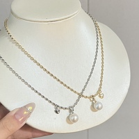 Collier en or 14 carats bicolore avec perle cœur, perle d'eau douce Edison ronde parfaite de 9-10 mm, bijou simple et frais pour la clavicule