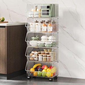 Étagère de rangement moderne pour légumes et fruits, chariot multifonctionnel, panier de rangement sur pied à plusieurs niveaux - Product Image 2