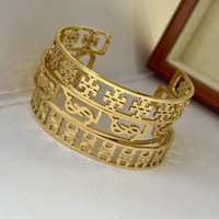 Bracelet ouvert creux rétro en acier inoxydable plaqué or 18 carats pour femme, tendance, étanche, grande marque, luxe léger, marque FANKE