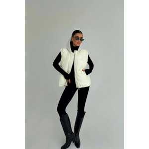 Chaleco Blanco con Capucha para Mujer, Bordado, con Botones de Piel, Personalizable, Cortavientos, Talla Grande, Relleno de Algodón, para Invierno - Product Image 2