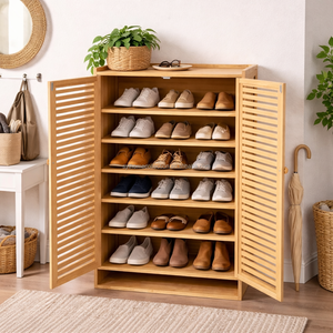 Armario de almacenamiento de bambú macizo Neat Home SYT para zona de entrada, armario para zapatos con puerta de lamas para esquina de bolsos - Product Image 1