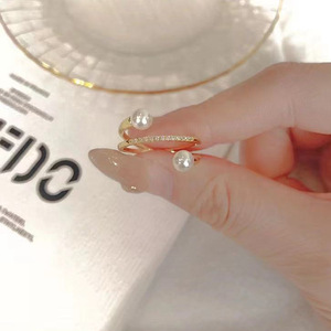 10087 DIY Silver Jewelry Stand with S925 Silver <b>Ring</b> Empty Stand Double Pearl <b>Ring</b> 5-7mm Round Beads <b>Crystal</b> <b>Rings</b> Accessories - Product Image 1