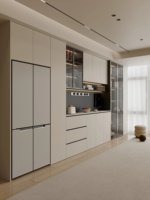 Buffet de luxe intégré avec réfrigérateur, meuble de rangement sur mesure pour salle à manger avec casier à vin et fonction buffet