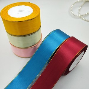 Cinta de Raso Brillante de Lujo de 4CM*25Y con Borde Dorado, Cinta de Poliéster de Color Sólido Clásica de 4CM*25Y para Decoración Navideña - Product Image 2