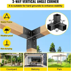 Heavy Duty 3 vías Acero al carbono Negro 90 esquina acero al carbono 4x4/6X6/8x8 soportes de pérgola negra