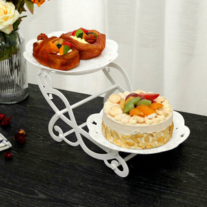 Support à gâteau à deux étages en métal blanc avec cadre décoratif pour la présentation de desserts, décoration de Noël, cadeau, décoration de la maison - Product Image 1