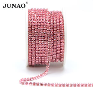 JUNAO โซ่พลอยเทียมหลากสี SS6 SS8 SS12 SS16,อุปกรณ์ตกแต่งเสื้อผ้าพลอยเทียมมรกต - Product Image 4
