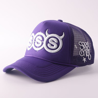 Gorra Trucker de Espuma Morada con Bordado 3D, Logotipo Triple S con Cuernos de Diablo, Gorra de Béisbol de Malla, Gorra Snapback Personalizada de Estilo Urbano