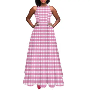 تنورة أنيقة بدون أكمام منقوشة وردية من المصنع الأكثر مبيعًا فستان طويل مخصص ساحر مطبوع فستان نسائي طويل