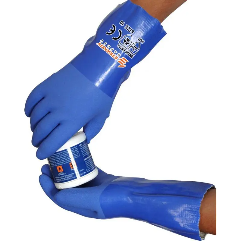 Sarung tangan cuci ikan pabrik PPE sampel gratis ENTE sarung tangan PVC kerja dilapisi tahan kimia tahan air kustom panjang