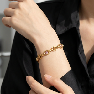 <span class=keywords><strong>Bracelet</strong></span> lourd en acier inoxydable 7,7 g avec zircon rose |   Chaîne épaisse plaquée or 18 carats, étanche, vente en gros de bijoux - Product Image 2