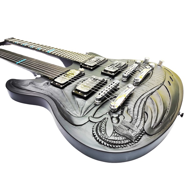 Double Neck Guitar Custom Hand Carved OEM Brand 7 Strings Satin Black Color for Electric Guitar Shops