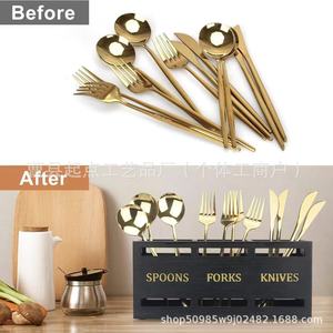 Boîte de rangement pour couverts de cuisine en bois massif, organisateur d'ustensiles de cuisine en bois compartimenté pour la maison, style moderne et minimaliste en bois - Product Image 4
