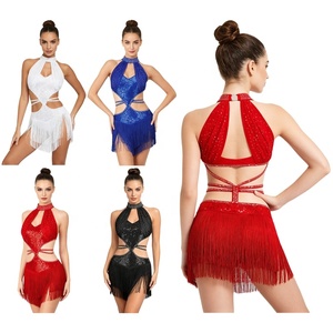 Vestido de Danza Latina con Flecos Brillantes para Mujer, Ropa de Alto Rendimiento para Competencia de Danza Latina - Product Image 1