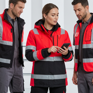 Chaqueta de Trabajo de Algodón Rosa Impermeable de Alta Visibilidad con Franjas Reflectantes, Chaqueta de Seguridad Unisex con Certificación CE/UE para Construcción y Minería - Product Image 2