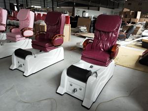 Fauteuil de pédicure inclinable rose en PU, système de jets sans tuyau avec massage chauffant et lampe LED 7 couleurs pour salon de manucure - Product Image 6