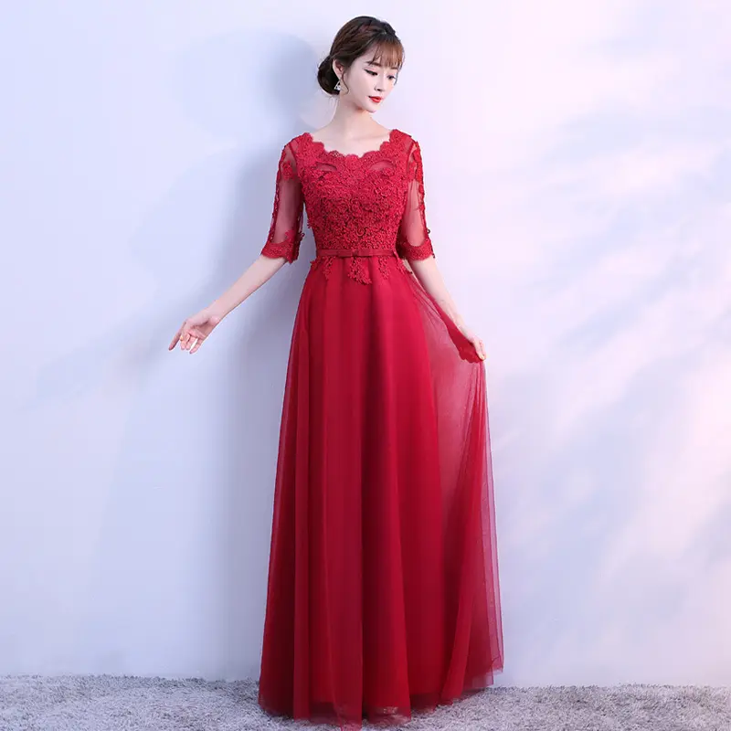 One piece dress women Lace Embroidered Chiffon Wedding Bridesmaid Evening Prom Gown Formal Party Dresses Long Evening Dress