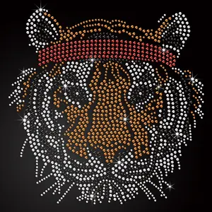 Hotfix Motifs Design Designer Trend Hot-Fix Tiger Iron On Rhinestones Transfer Rhinestone Heat Transfer For Luxury Hoodie