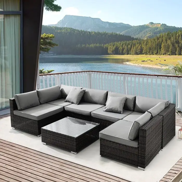 Tuin Riet Tuin Tafel Sofa Set Terrasmeubilair Rieten Rotan Tuinmeubilair Tuin Sets Tuinmeubilair