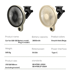 Ventilador Portátil Pluska G16 2 en 1, 3600mAh, 199 Velocidades, Rotación de 270°, Silencioso, Desmontable, con Ventosa para el Tablero del Auto - Product Image 6