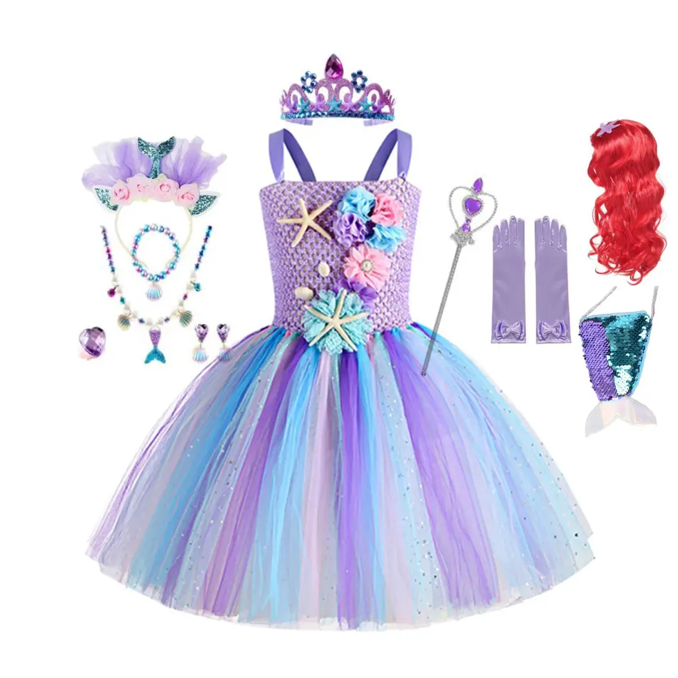 Mermaid Tutu Dress Princess Birthday Party Dresses For Girls Starfish Halloween Cosplay Mermaid Costume