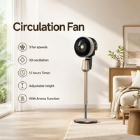 Ventilateur de circulation d'air électrique à écran tactile en plastique pour hôtel et maison, avec oscillation 3D, hauteur réglable et fonction aromathérapie