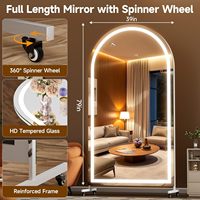 Miroir LED arqué pleine longueur avec rotation à 360° °   Miroir sur pied pleine longueur en verre trempé HD avec roulettes pour la maison, la salle de sport et la chambre