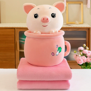 Vendita calda peluche cartone animato coniglio Panda carino latte di maiale tazza da tè doppio scopo cuscino coperta peluche animale 2-in-1 ufficio cuscino per sonnecchiare - Product Image 6