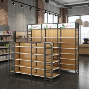 Steel Mix Wood Gondola <strong>Shelving</strong> <strong>Wall</strong> Mounted <strong>Unit</strong> Single Sided or Double Sides for Boutique Retail Store - Product Image 1